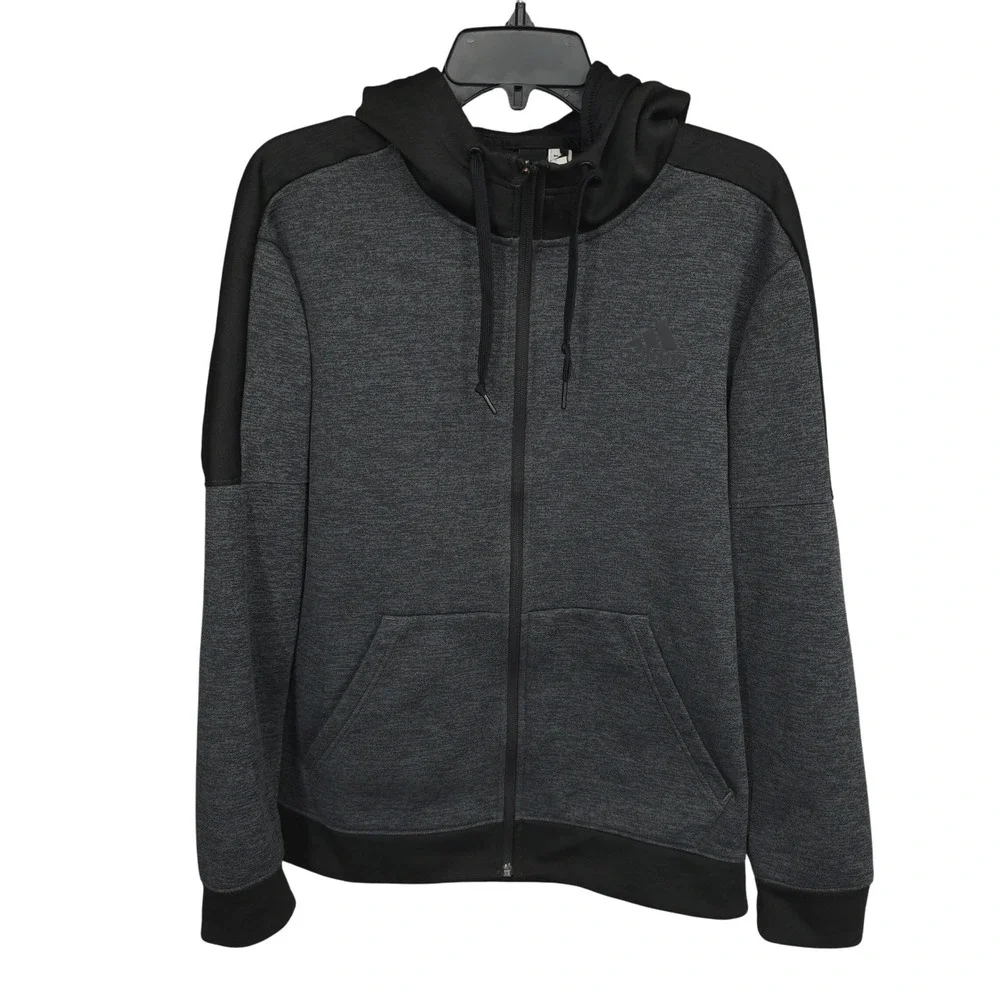 Adidas Hoodie Mens‎ M Full Zip Jacket Gray Black Athletic Training Activewear
